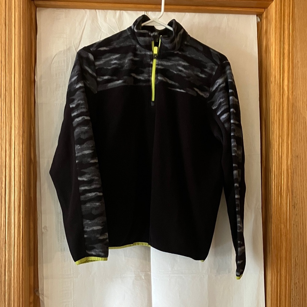 Tek Gear Boys 1/4 Zip Fleece Sz XL Husky Black/Grey w/Neon Yellow Zipper & Trim
